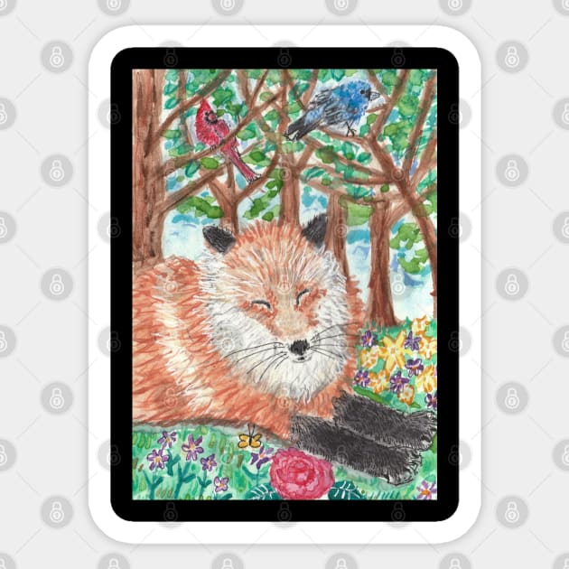 Fox in the  forest art painting Sticker by SamsArtworks